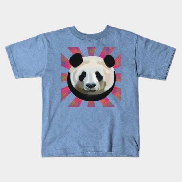 Striking Panda bear on pink atomic patterned rays Kids T-Shirt by KateVanFloof